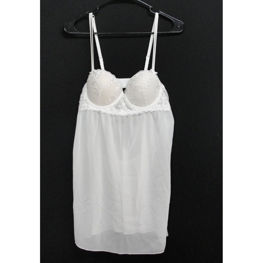 NWT Madison Intimates Bridal White Sheer Babydoll Thong Panty Lingerie Set Sz M